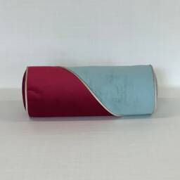 Velvet Bolster Cushion Cherry & Duck Egg, 20x50cm - thumbnail 3