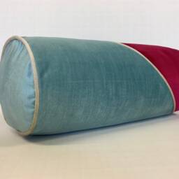 Velvet Bolster Cushion Cherry & Duck Egg, 20x50cm - thumbnail 4