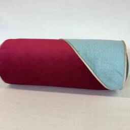 Velvet Bolster Cushion Cherry & Duck Egg, 20x50cm - thumbnail 2