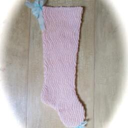 Pink Vintage Chenille Christmas Stocking With Turquoise Floral Print - thumbnail 4