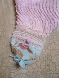 Pink Vintage Chenille Christmas Stocking With Turquoise Floral Print