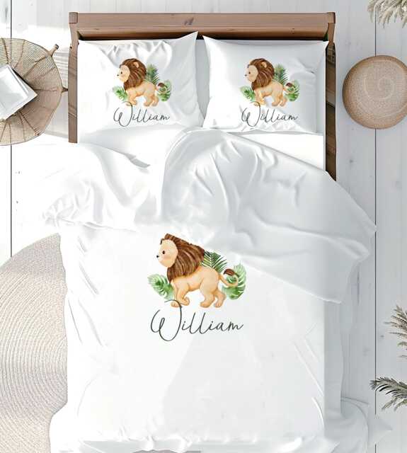 Personalised Lion Duvet Cover Set Toy Basket Toddler Jungle Safari Bedding Room Item - image 1