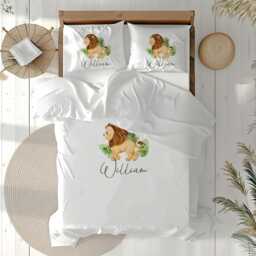 Personalised Lion Duvet Cover Set Toy Basket Toddler Jungle Safari Bedding Room Item - thumbnail 4