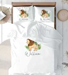 Personalised Lion Duvet Cover Set Toy Basket Toddler Jungle Safari Bedding Room Item