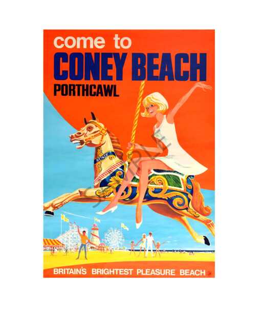 Vintage Poster Porthcawl Coney Beach Pleasure Fun Fair Ground Wales Print A4 A3 - image 1