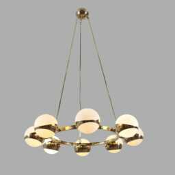 Stilnovo Style Brass Ring Chandelier - Nine Globe Mid Century Pendant Light - thumbnail 1