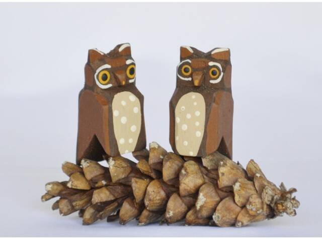 Hand Carved Wooden Owls - image 1