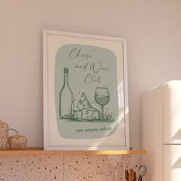 Cheese & Wine Club Art Print Sage Green Kitchen Decor - thumbnail 3