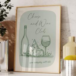 Cheese & Wine Club Art Print Sage Green Kitchen Decor - thumbnail 2