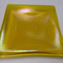 Hand Crafted Glass Candle Holder Dish/Plate - Iridescent Yellow Trinket Display Made Gift Christmas Festive - thumbnail 2