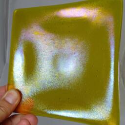 Hand Crafted Glass Candle Holder Dish/Plate - Iridescent Yellow Trinket Display Made Gift Christmas Festive - thumbnail 4