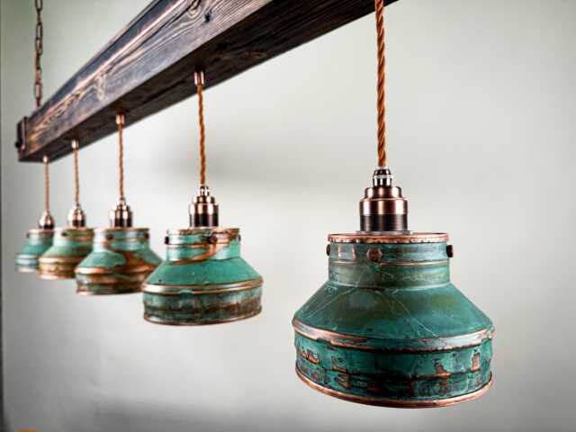 Industrial Lighting , Copper Lamp , Patina Light Fixture , Rustic Chandelier - image 1