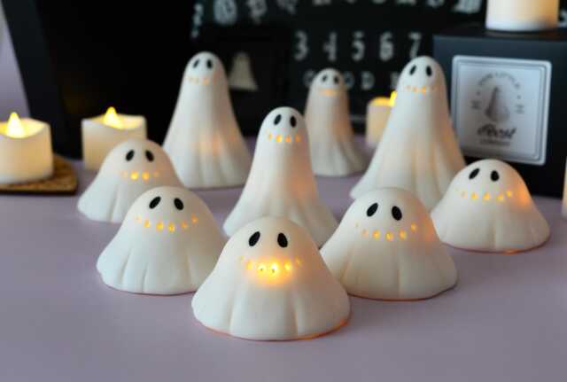 Spooky Ghost Sculpture Ceramic Grim Grinning Smiler - image 1