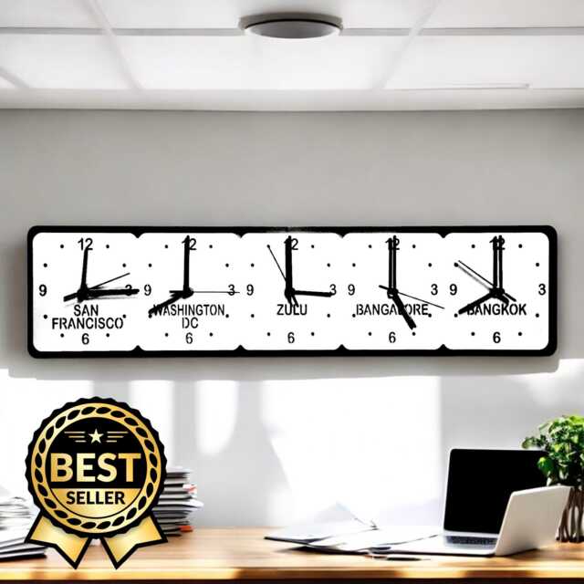 Custom Five Time Zone Clock Black & White Family Name Wall Decor - image 1