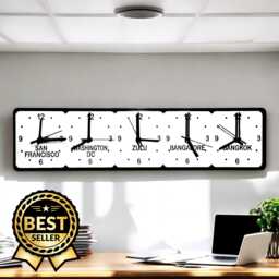 Custom Five Time Zone Clock Black & White Family Name Wall Decor - thumbnail 1