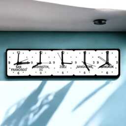 Custom Five Time Zone Clock Black & White Family Name Wall Decor - thumbnail 3
