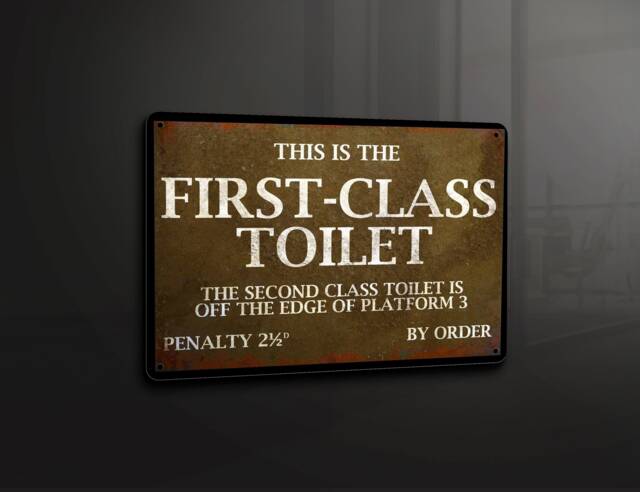 First Class Toilet Sign - Metal Plaque Wall Art Decor Signage