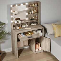 Dressing Table Led Makeup Vanity With Mirror, Shelves, Drawer & Cabinet - thumbnail 3