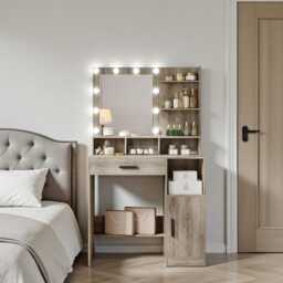Dressing Table Led Makeup Vanity With Mirror, Shelves, Drawer & Cabinet - thumbnail 2