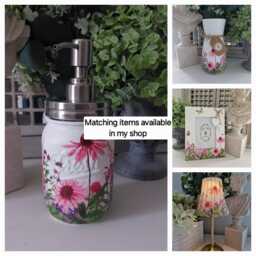Beautiful Pink Floral Meadow Decoupaged Mason Jar Soap Dispenser - thumbnail 4