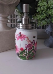 Beautiful Pink Floral Meadow Decoupaged Mason Jar Soap Dispenser - thumbnail 1