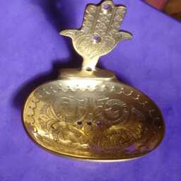 Moroccan Brass Gold Colour Wall Mounted Soap Dish Holder With Hamsa Hand - Various - thumbnail 3