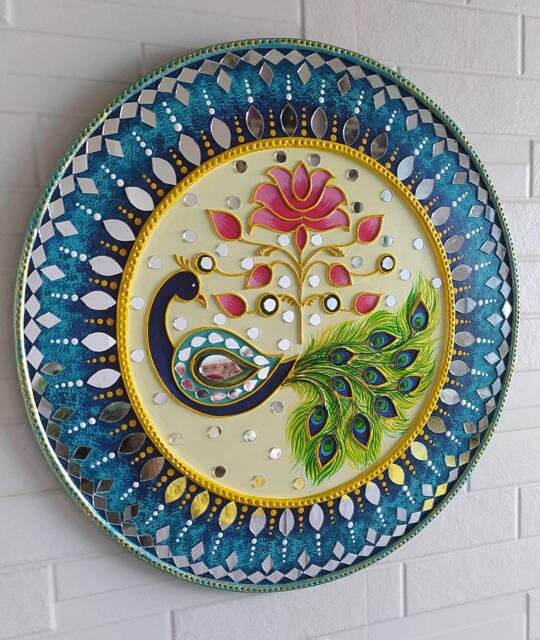 Handmade Lippan Art, Peacock Mandala, Mirror Wall Decor - image 1