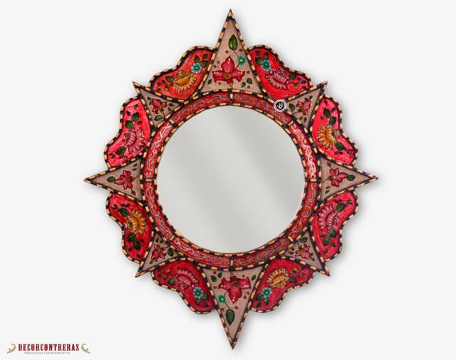 "Decorative Round Mirror Wall 25.6In ""Delightful Red" - image 1
