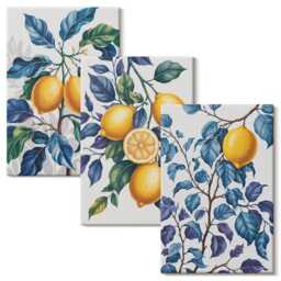 3 Piece Canvas Set - Lemons On Branches With Blue Leaves, Wall Art Canvas, Plants & Flowers Hanging - thumbnail 2