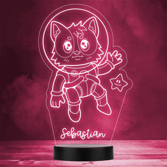 Space Astronaut Cat Star Personalised Gift Colour Changing Led Lamp Night Light - image 1