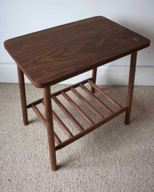 Made To Order Solid American Black Walnut Table With Dowel Shelf & Rounded Corners - image 1