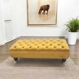 Chesterfield Velvet Footstool - Tufted Ottoman With Mahogany Castor Legs