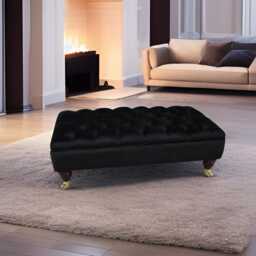 Chesterfield Velvet Footstool - Tufted Ottoman With Mahogany Castor Legs - thumbnail 2