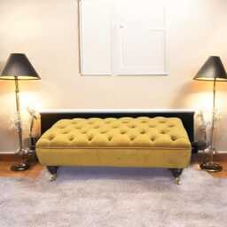 Chesterfield Velvet Footstool - Tufted Ottoman With Mahogany Castor Legs - thumbnail 3