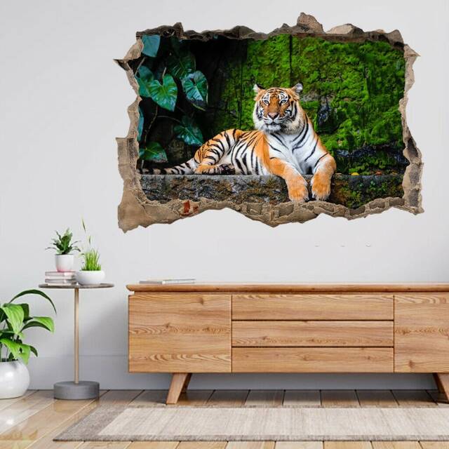Tiger Lion Jungle Animal Big Cat 3D Smashed View Wall Sticker Poster Decal A231 - image 1