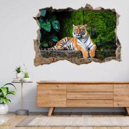 Tiger Lion Jungle Animal Big Cat 3D Smashed View Wall Sticker Poster Decal A231 - thumbnail 1