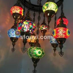 11 Ball Turkish Sultan Mosaic Chandelier - Handmade Design With Medium Globes - thumbnail 3