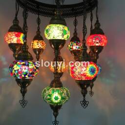11 Ball Turkish Sultan Mosaic Chandelier - Handmade Design With Medium Globes - thumbnail 2