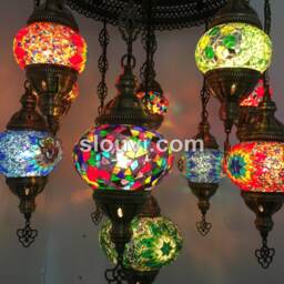 11 Ball Turkish Sultan Mosaic Chandelier - Handmade Design With Medium Globes - thumbnail 4