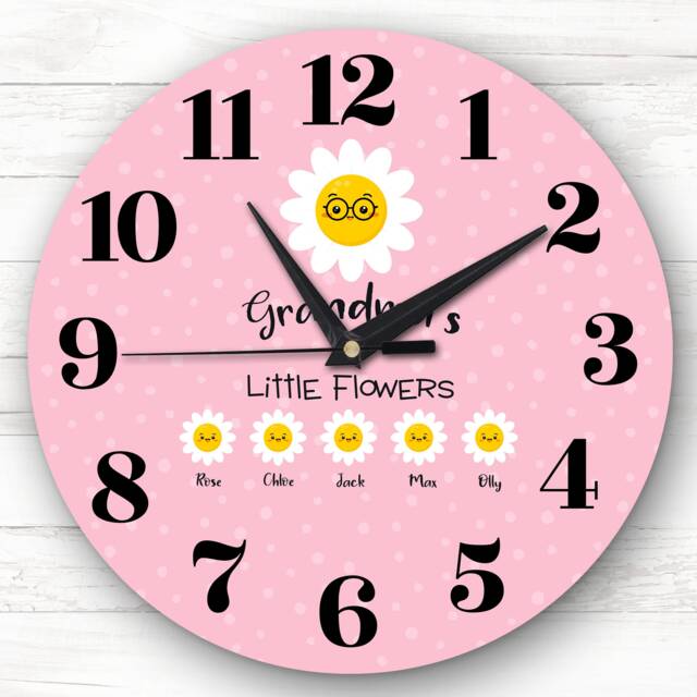 Grandma's Little Flowers Pink Mother's Day Gift For Grandma Personalised Clock - image 1