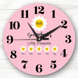 Grandma's Little Flowers Pink Mother's Day Gift For Grandma Personalised Clock - thumbnail 1