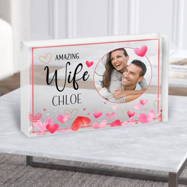 Amazing Wife Gift Red Hearts Circle Photo Frame Personalised Clear Acrylic Block - Gift, Keepsake Custom - image 1
