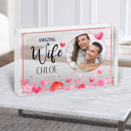 Amazing Wife Gift Red Hearts Circle Photo Frame Personalised Clear Acrylic Block - Gift, Keepsake Custom