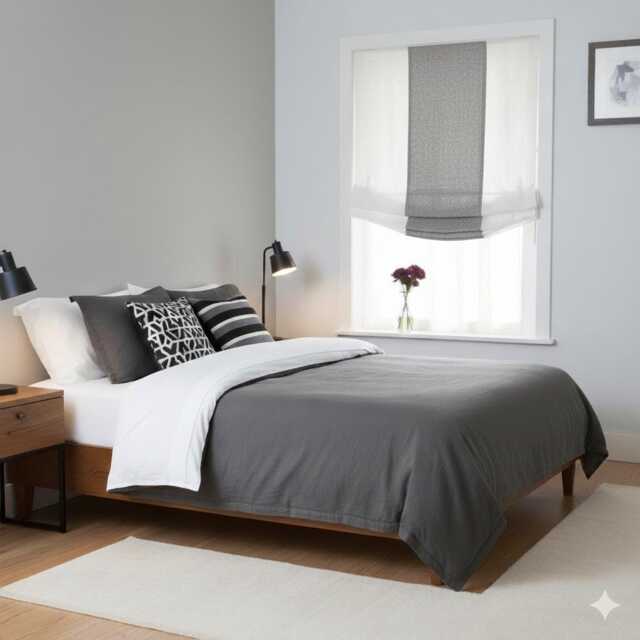 Light Grey & White Two-Tone Natural Linen Relaxed Roman Shade, Cl1010 - image 1