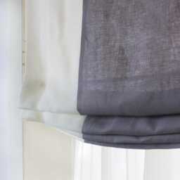 Light Grey & White Two-Tone Natural Linen Relaxed Roman Shade, Cl1010 - thumbnail 3