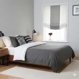 Light Grey & White Two-Tone Natural Linen Relaxed Roman Shade, Cl1010 - thumbnail 1