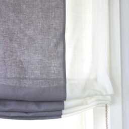 Light Grey & White Two-Tone Natural Linen Relaxed Roman Shade, Cl1010 - thumbnail 2
