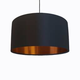 Black Lampshade in Satin With Copper Lining, Large Ceiling Lightshade