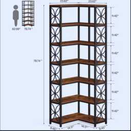 L-Shaped Corner Bookshelf, Tall Wooden Bookcase With Metal Frame For Office & Living Room - thumbnail 4
