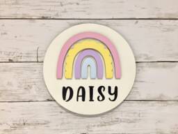 Personalised Children's Door Or Wall Name Plaque With Rainbow - Custom Wooden Nursery Decoration - thumbnail 1